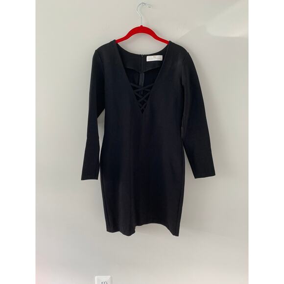 Revolve Amanda Uprichard Black Deep Lattice V Long Sleeve Mini Dress Medium - Picture 10 of 11